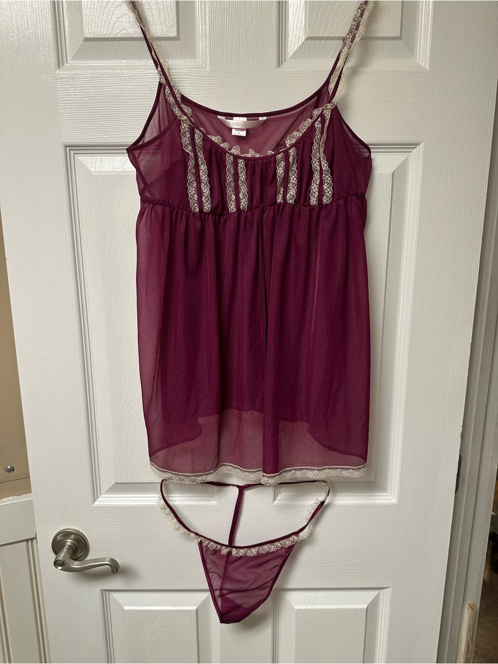 Victoria's Secret Wine Sheer Lace-Trim Chemise & Thong